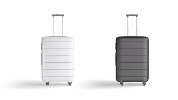 Blank black and white suitcase with handle, looped rotation