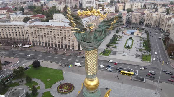 Kyiv, Ukraine in Autumn : Independence Square, Maidan, Aerial View