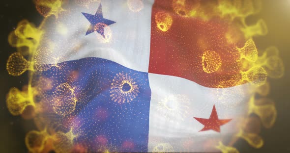 Panama Flag With Coronavirus Microbe Centered 4K