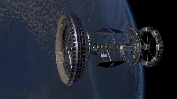 Spaceship Revolving Over Earths Atmosphere alt