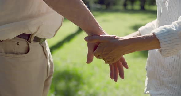 Cropped Shot of Elderly Couple Holding Hands in Park