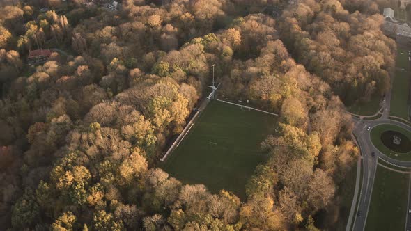 Aerial view of a football field in Tervuren.