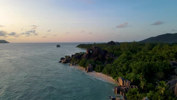 Anse Source d'Argent Beach La Digue Island Seyshelles Drone Aerial View of La Digue Seychelles Bird