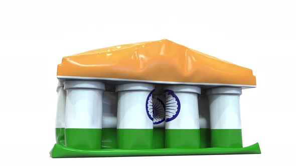 Deflating Government Building with Printed Flag of India alt