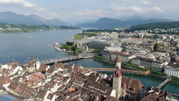 Aerial view of Lucerne city center in Switzerland, Europe