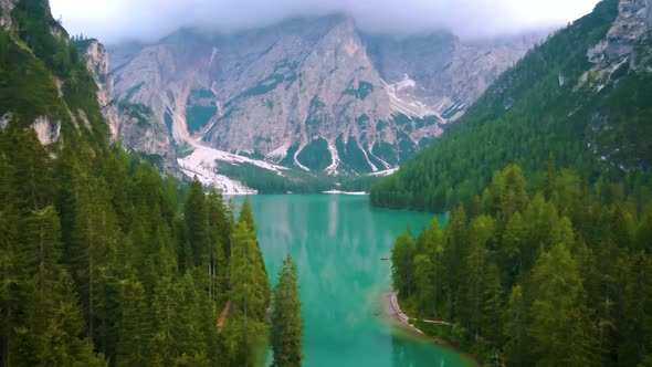 Prager Wildsee Spectacular Romantic Place with Typical Wooden Boats on the Alpine Lake Lago Di