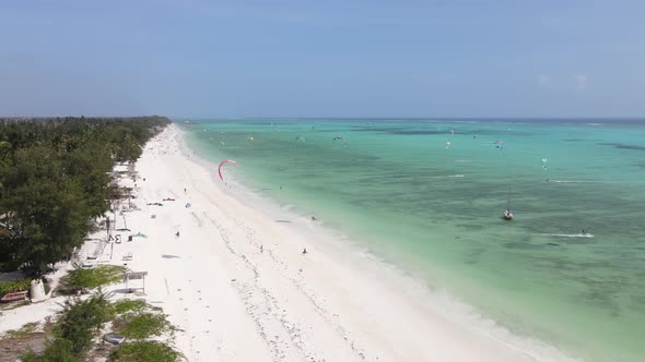 Zanzibar Tanzania  Kitesurfing Near the Shore Slow Motion