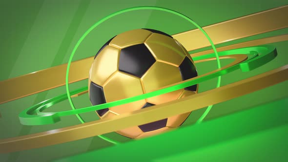 Golden Soccer Ball Rotates on a Green Background