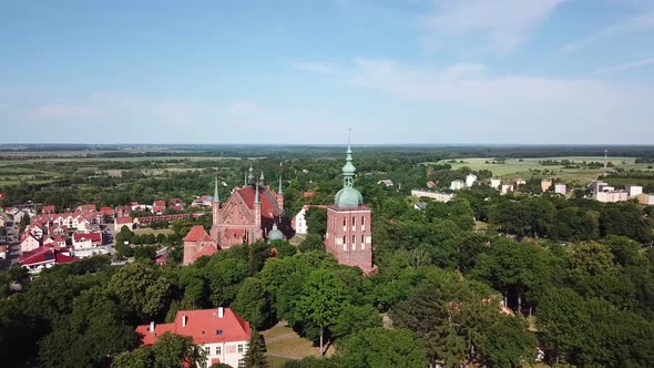 Aerial: The Castle of Frombork in Poland, summer time