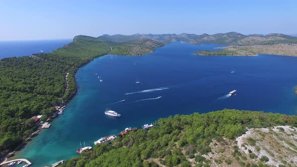 Flying over a canal between Dalmatian islands