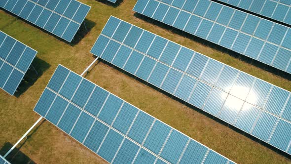 Aerial View Solar Panels Farm (Solar Cell) Sunlight