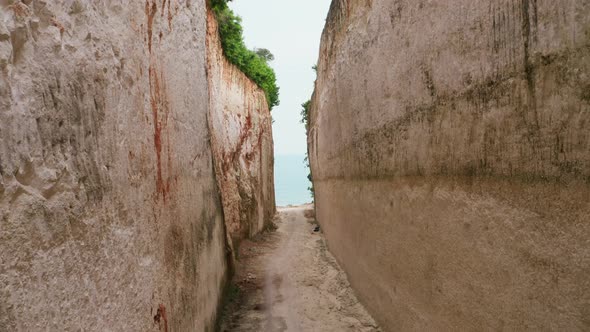 Beautiful Aerial Footage of Sand Road Heading Towards Blue Ocean