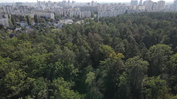 Aerial View of the Border of the Metropolis and the Forest. Kyiv, Ukraine