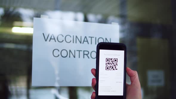 Vaccination Passport Qr Code Control Checking on Phone European Coronavirus Covid 19 Vaccine