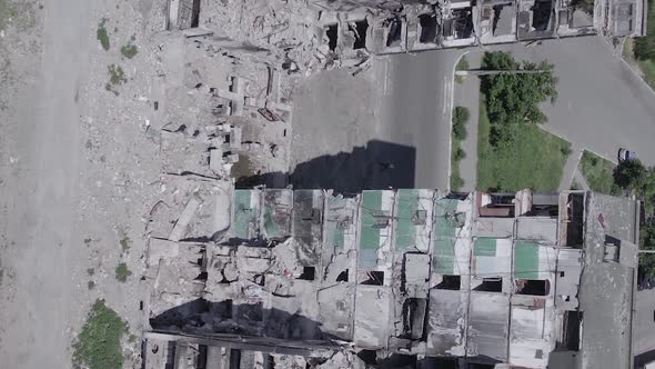 Vertical Video of a Wartorn Building in Ukraine