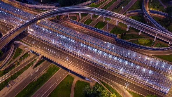 Aerial Time Lapse Top View Multiple Road Junction