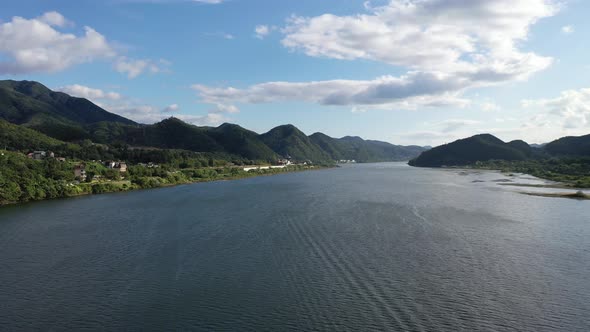 4K Aerial Drone Footage View of Jet skiing in Han River