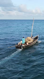 Boat Boats in the Ocean Near the Coast of Zanzibar Tanzania Slow Motion Vertical Video