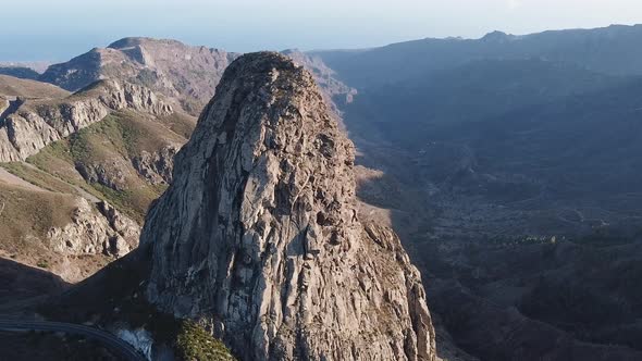 Aerial View of Roque Agando, Bordering Garajonay National Park, La Gomera, Canary Islands, Spain,