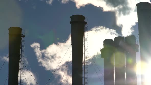 Smoke Comes From the Chimney. Air Pollution. Slow Motion. Ecology. Kyiv. Ukraine