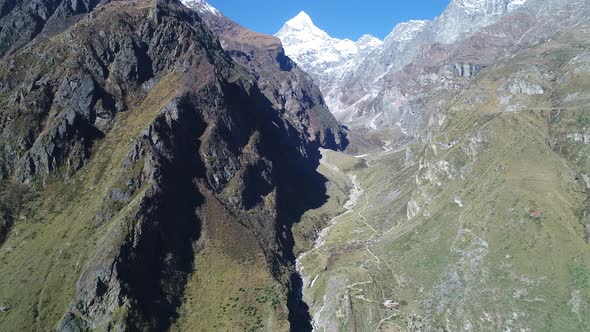 City of Badrinath state of Uttarakhand in India seen from the sky