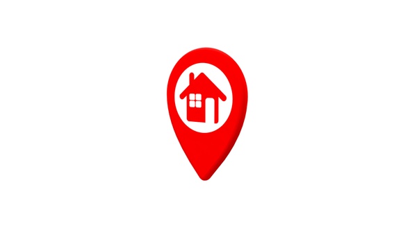 Red 3D Map Pointer With House Icon V1