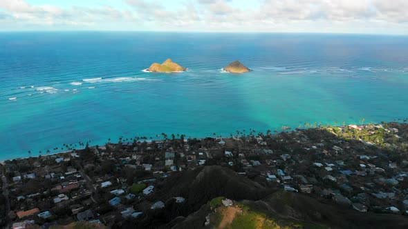 Aerial of Bunkers on Pillbox Hike in Hawaii