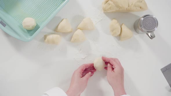 Flat lay. Baking homemade dinner rolls with sourdough starter