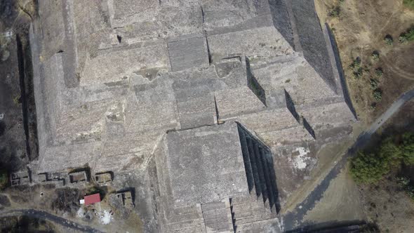 top view drone pyramids Teotihuacán mexico in calzada de los muertos, pyramid of sun and moon