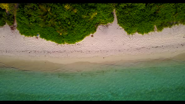 Aerial landscape of tranquil shore beach holiday by shallow lagoon with bright sand background of a 