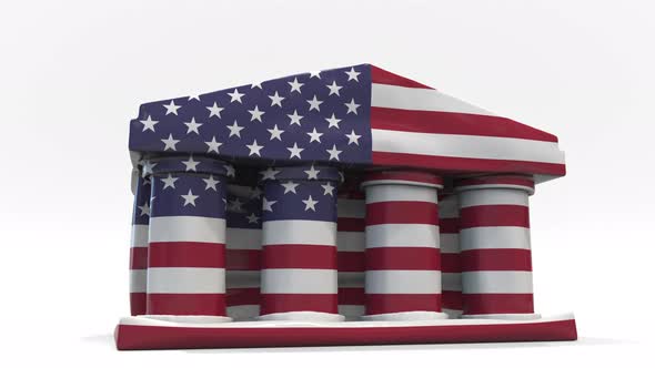 Deflating Bank or Government Buiding with Flag of the USA alt
