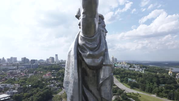 Aerial View of the Motherland Monument. Slow Motion