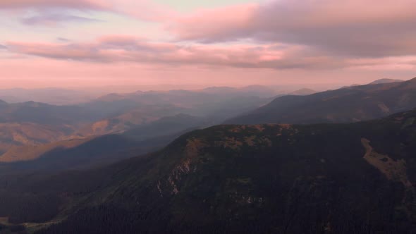 Beautiful Pink Sunset in Mountains