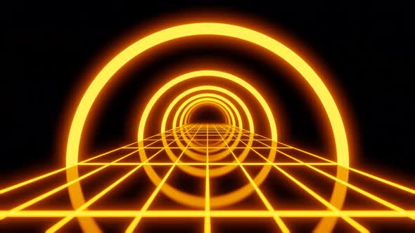 Abstract Retro Synthwave Orange Grid Road with Arcade Loop Animation 3d Render alt