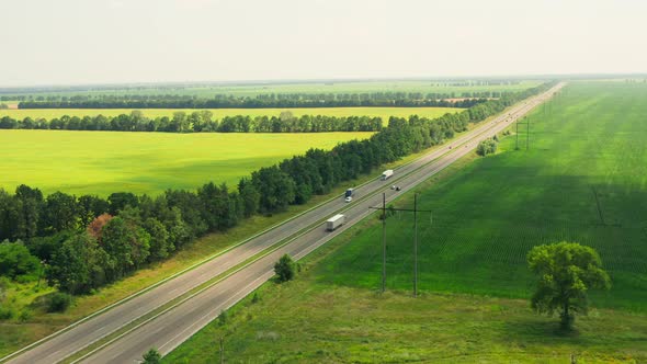 Road Transport Drone Field Sun Sunset Logistic Cars City Forest