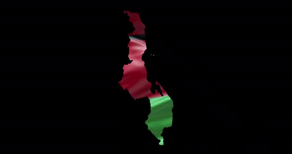 Malawi national flag background with country shape outline. Alpha channel animation