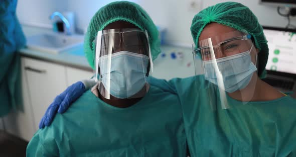 Medical workers inside hospital laboratory during coronavirus pandemic outbreak