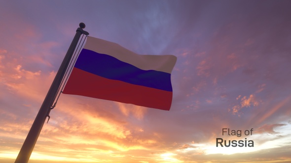 Russia Flag on a Flagpole V3