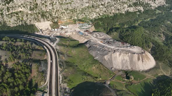 Tunnel development in the mountains aerial view 4 K