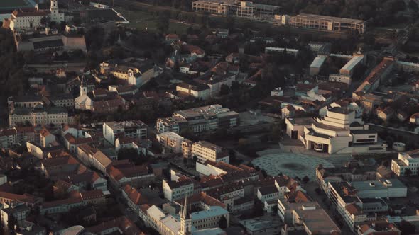 Aerial view of Nitra town and Castle at sunset