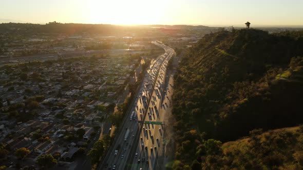 Aerial Los Angeles Freeway traffic