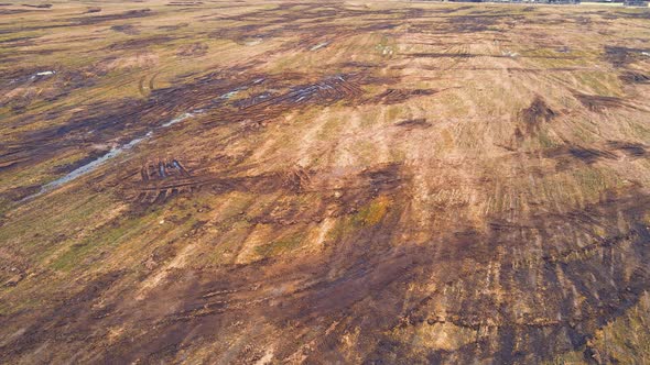 Spreading Heaps of Manure on an Agricultural Field Aerial View