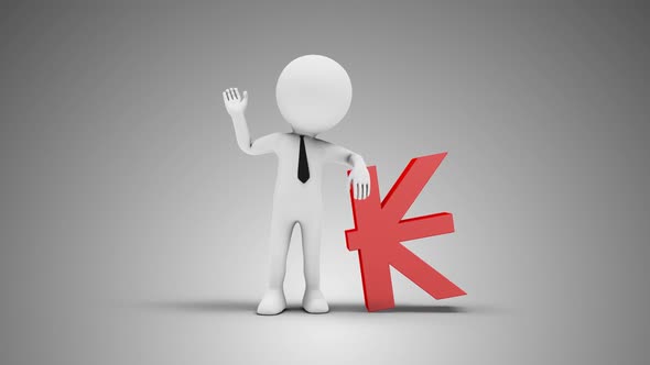 3D Man Waving Hand Leaned To Lao Kip Sign 02 Loop with Alpha alt