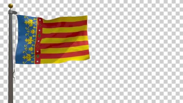 Valencia Flag (Spain) on Flagpole with Alpha Channel - 4K