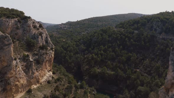 Drone view of a canyon in Cuenca, Spain