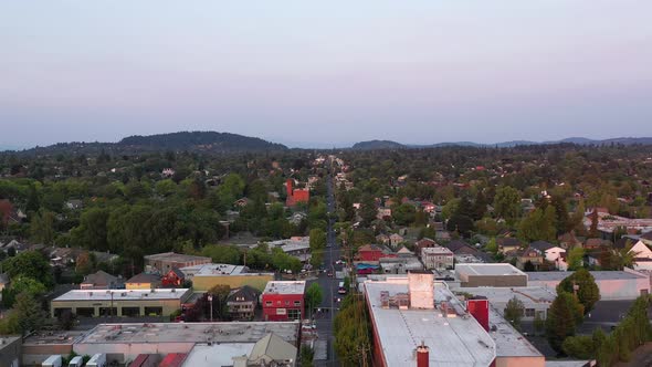 Aerial drone view of SE Division Street in Portland Oregon.