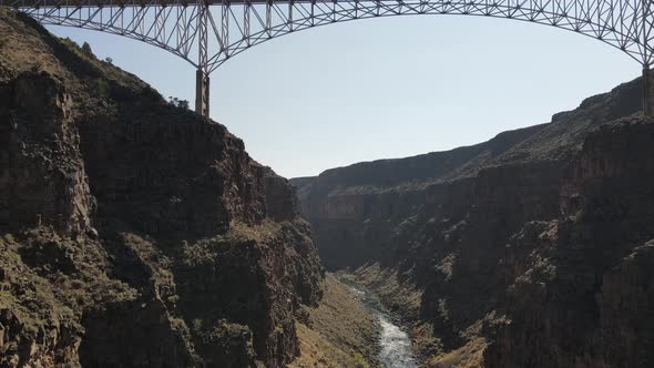 4k drone video of Rio Grande Gorge Bridge in New Mexico.