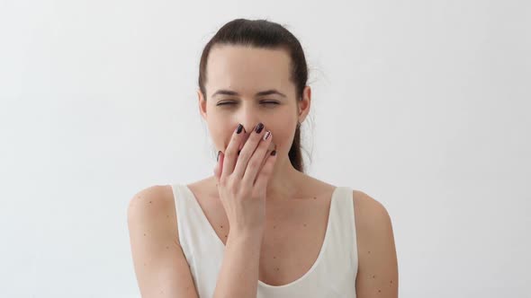 Yawning Tired Young Woman Need Sleep Portrait