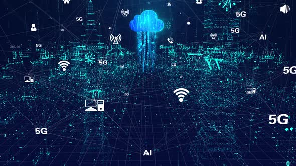 5g Network Signal Covers All Things, Internet Technology Holographic City