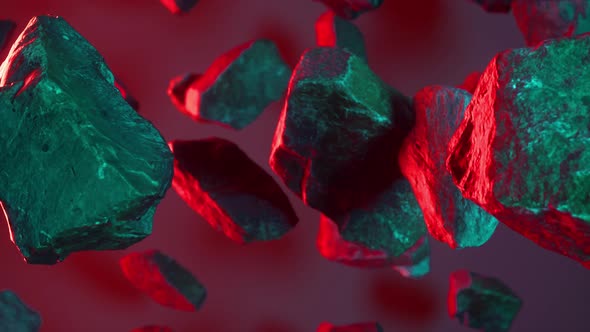 Rocks set on neon green red background